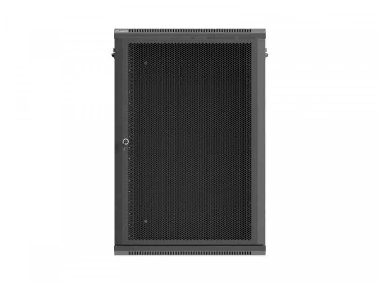 Lanberg Szafa instalacyjna rack wisząca 19 cali 18U 600x450 czarna drzwi perforowane (flat pack)