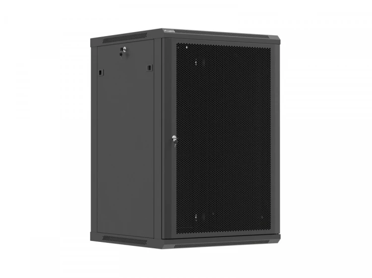 Lanberg Szafa instalacyjna rack wisząca 19 cali 18U 600x600 czarna drzwi perforowane (flat pack)