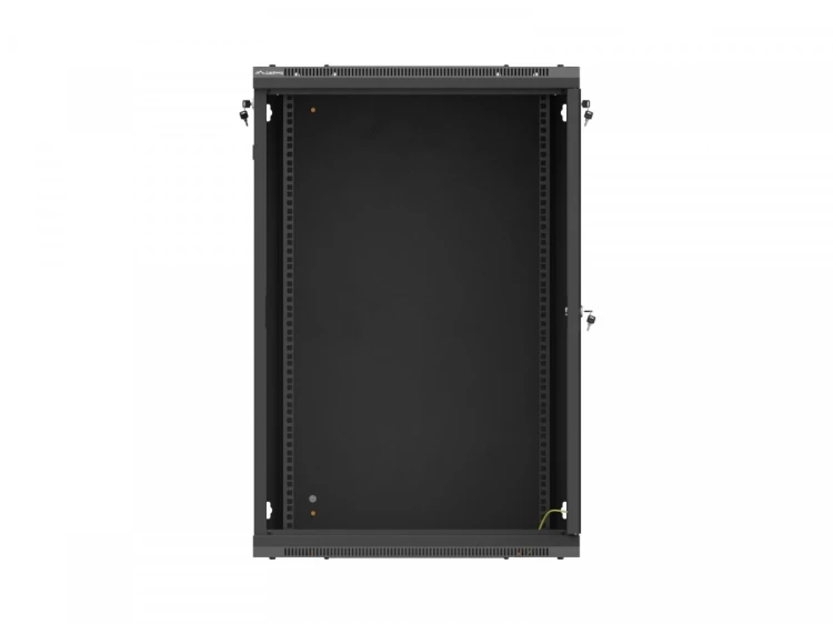 Lanberg Szafa instalacyjna rack wisząca 19 cali 18U 600x600 czarna drzwi perforowane (flat pack)