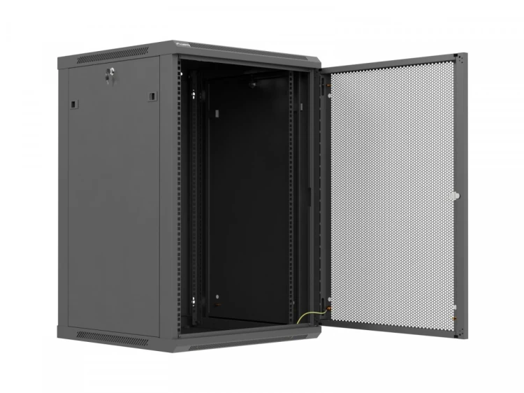 Lanberg Szafa instalacyjna rack wisząca 19 cali 18U 600x600 czarna drzwi perforowane (flat pack)